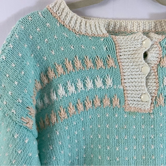 Vintage 70s crochet knit pastel kawaii sweater top short sleeve shirt handmade - Picture 4 of 5